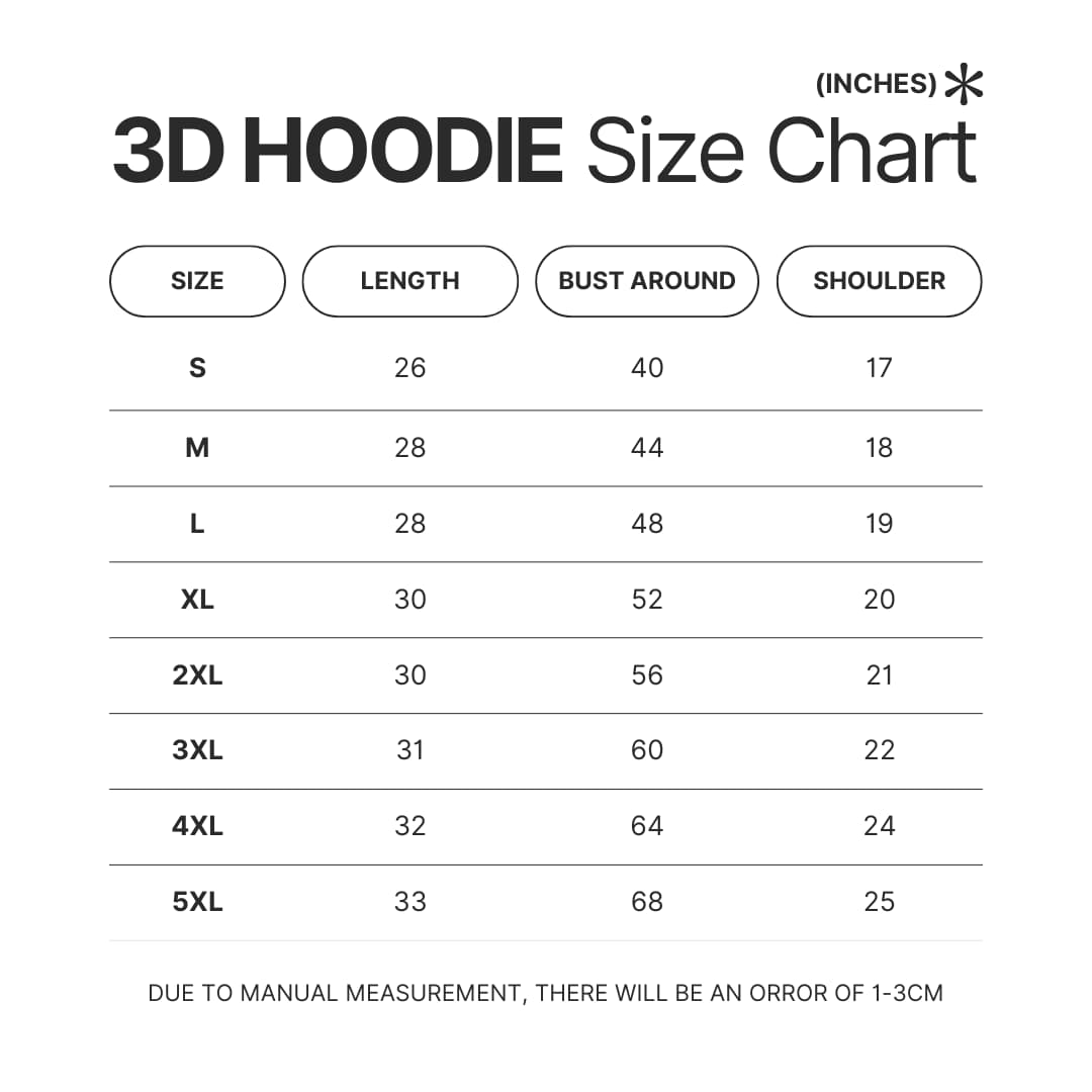 3D Hoodie Size Chart - YuYu Hakusho Store
