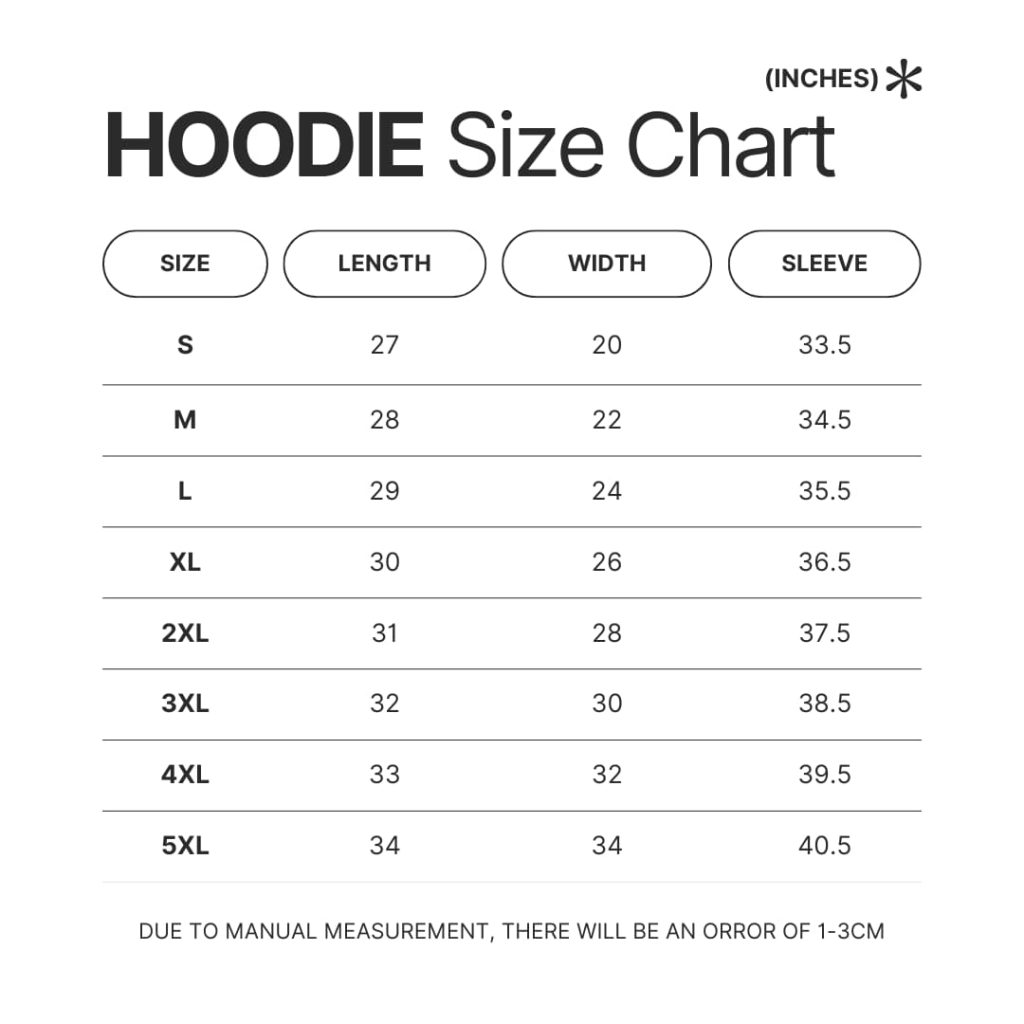Hoodie Size Chart - YuYu Hakusho Store