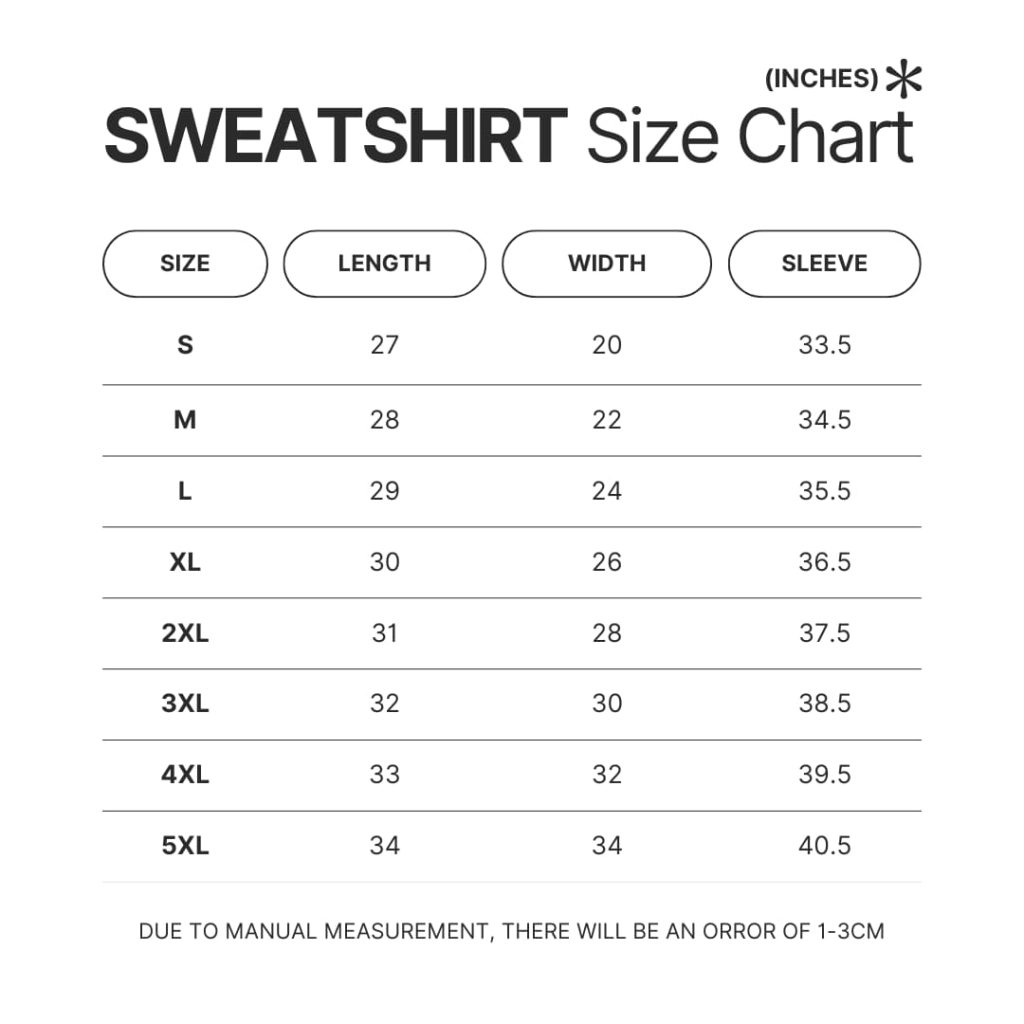 Sweatshirt Size Chart - YuYu Hakusho Store