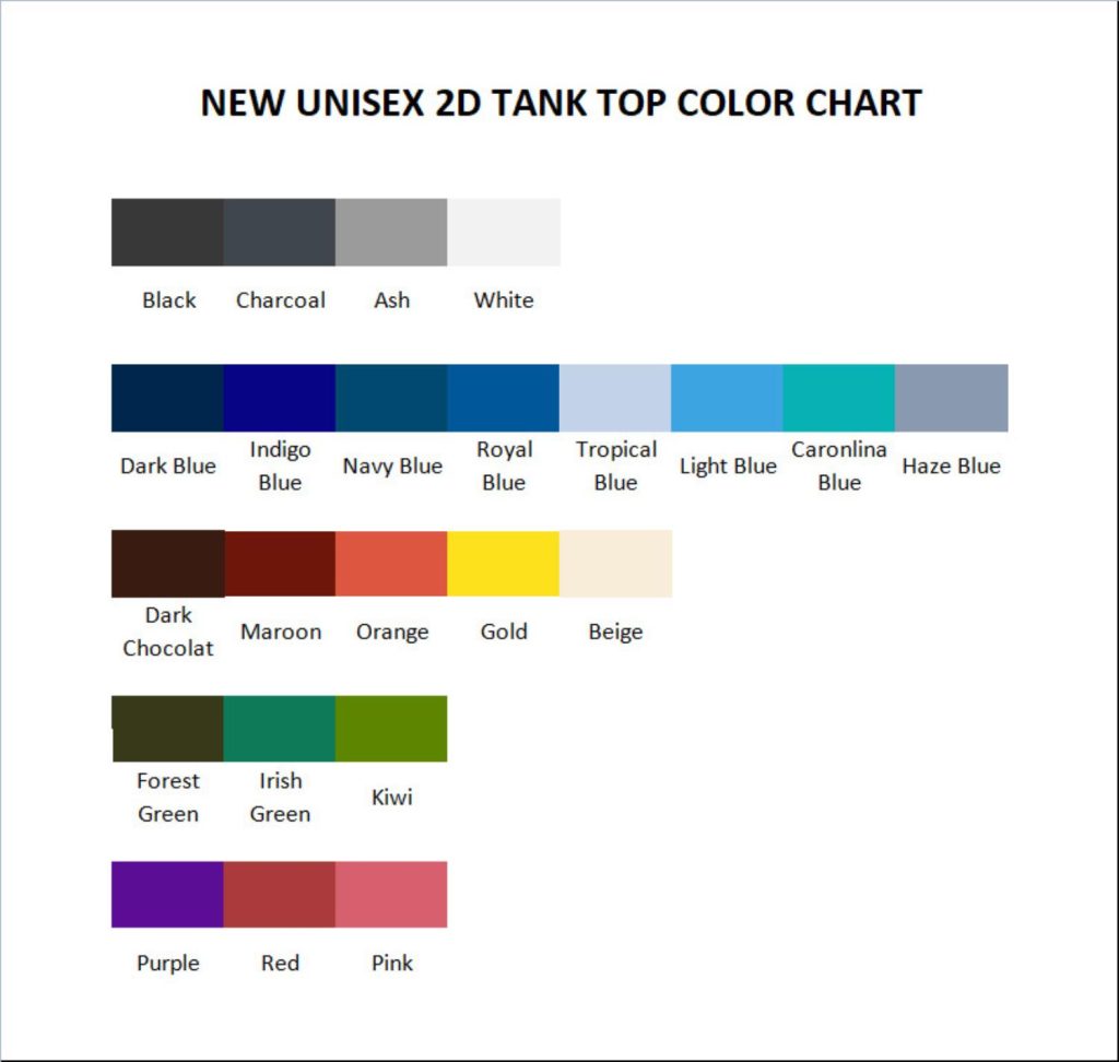 tank top color chart - YuYu Hakusho Store